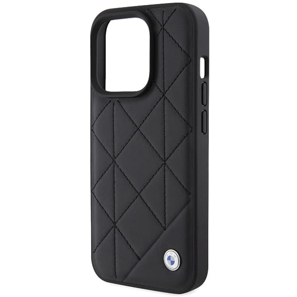BMW lædercover i quiltet materiale til iPhone 15 Pro Max, sort