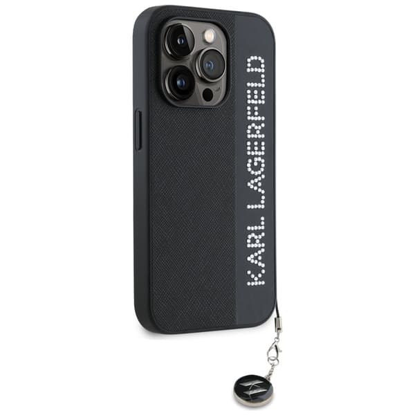 Karl Lagerfeld Saffiano Rhinsten & Charm Etui til iPhone 15 Pro Max, Sort