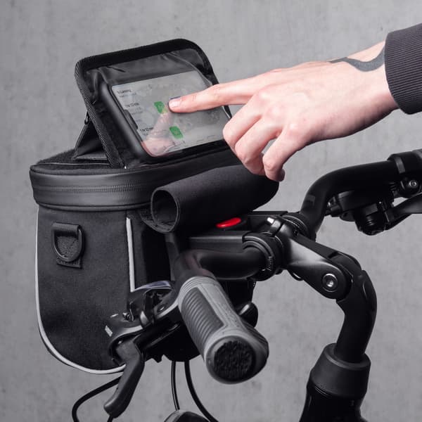 Cykelstyrstaske til navigation med skulderrem, sort