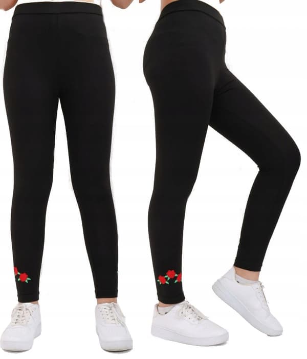 PIGELEGGINGS BENBUKS SORTE BRODEREDE ROSER 152 H005R