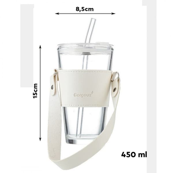 Glaskaffekrus med sugerør og lukning 450 ml COP09B
