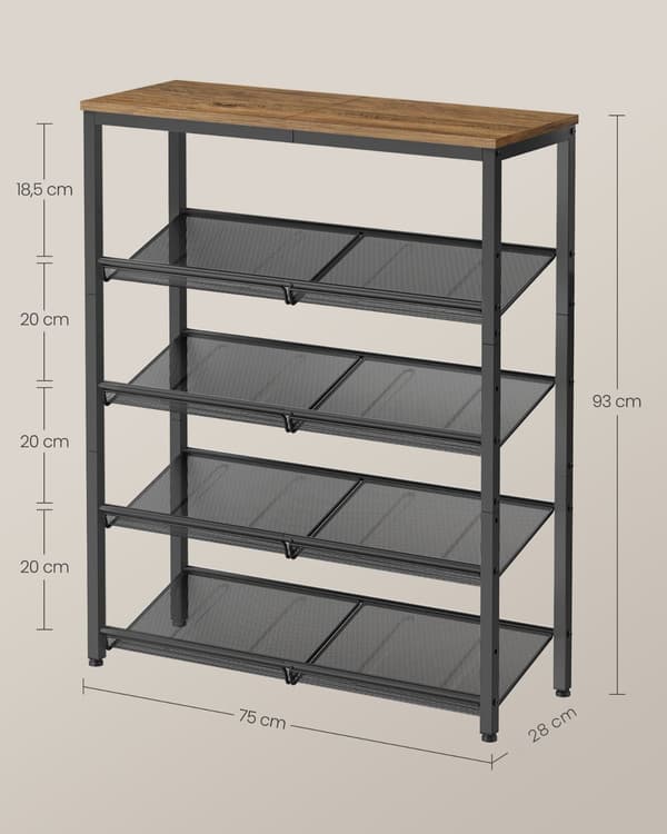 Stabilt LOFT skoskab med 5 niveauer