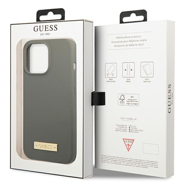 Guess Silikone Logoplade MagSafe-etui til iPhone 13 Pro Max, Grå