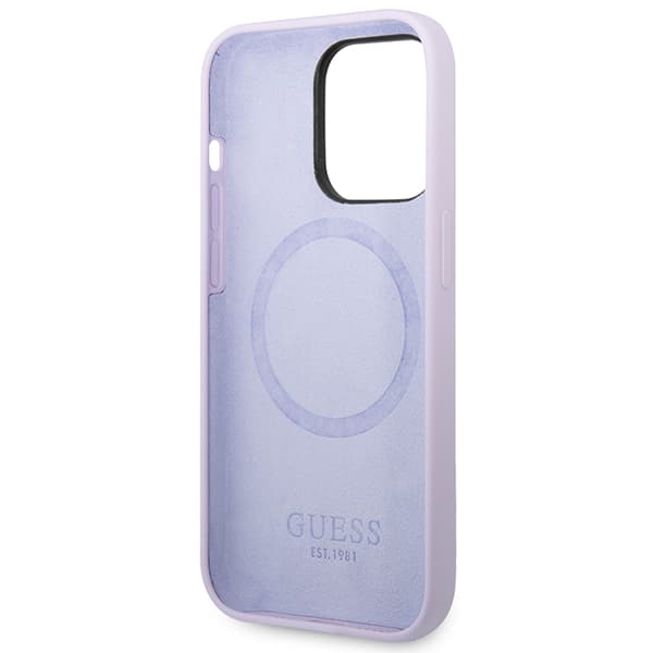 Guess Silikone Logo Plade MagSafe-etui til iPhone 14 Pro, Lilla