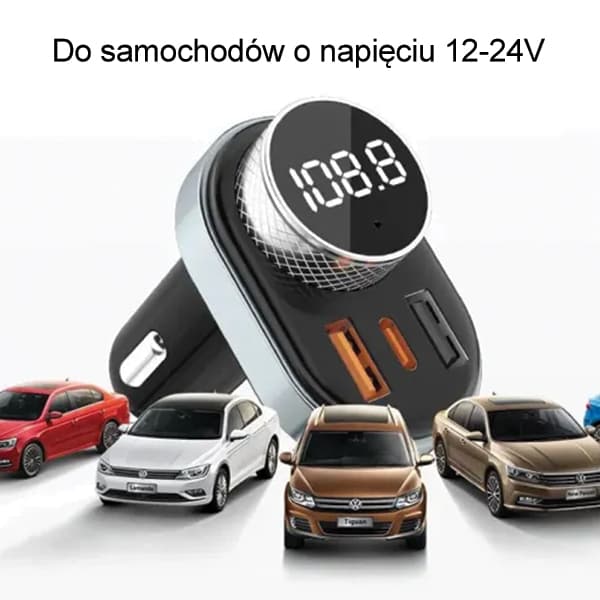 AWEI C-843 håndfrit sæt med FM-sender, Bluetooth 5.0, MP3, 1xUSB+1xUSB-C sort