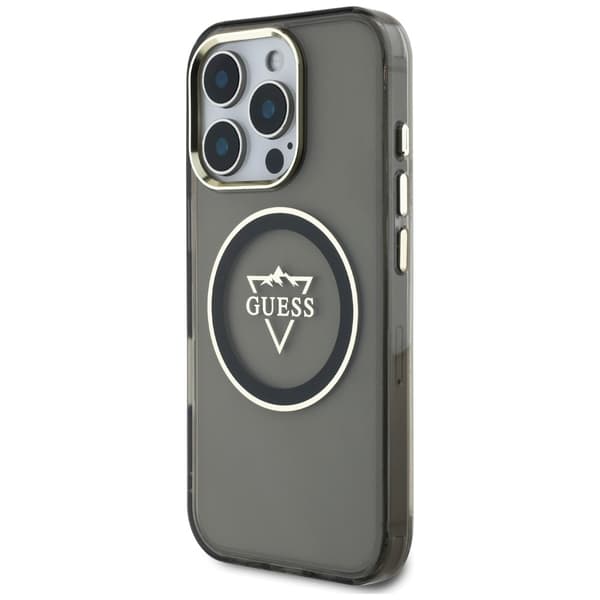 Guess IML Metal Mountain Logo MagSafe-etui til iPhone 16 Pro, sort