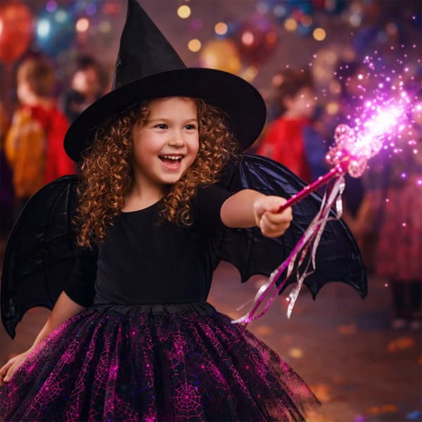Helloween Set Häxa Fladdermuskostym + Hatt + Vingar + Trollstav H32