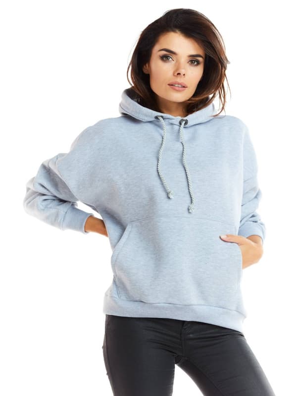 Damtröja med kimonoærmer og hætte, grå L/XL