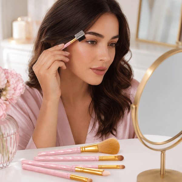 Sæt med multifunktionelle kosmetiske makeupbørster, lyserød