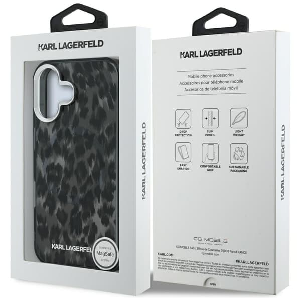 Karl Lagerfeld IML Leopardmønster MagSafe-etui til iPhone 16, sort
