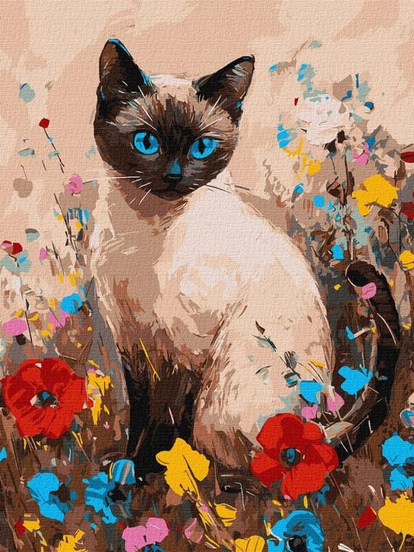 Målning med siffror - Katt i blommor 30x40cm