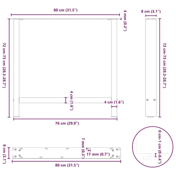 vidaXL sofabordsben sort 2 stk. 80x(72-73) cm stål