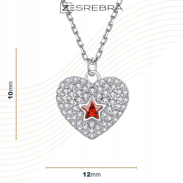 Sølvkæde pr 925 hjerte med cubic zircon krystal hjerte sølvstjerne