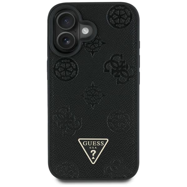 Guess Grained Hot Stamp Peony Pattern Triangle Logo MagSafe-cover til iPhone 16, sort