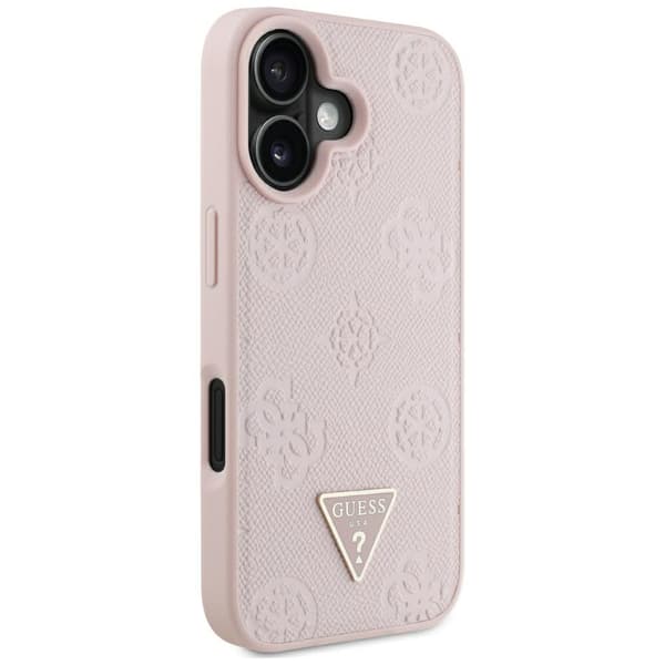 Guess Grained Hot Stamp Peony Pattern Triangle Logo MagSafe-cover til iPhone 16, lyserød