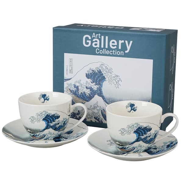 Sæt med 2 Hokusai Den store bølge kopper og underkopper 270 ml