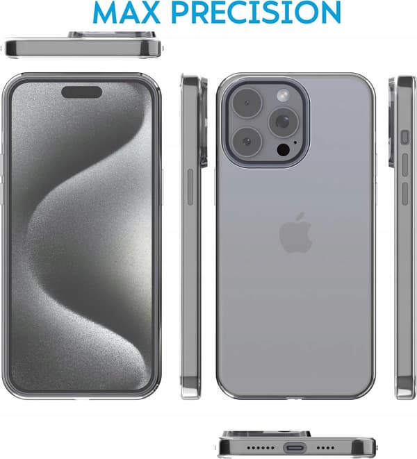 iPhone 15 Pro Max-skal transparent TPU stötsäkert 9H