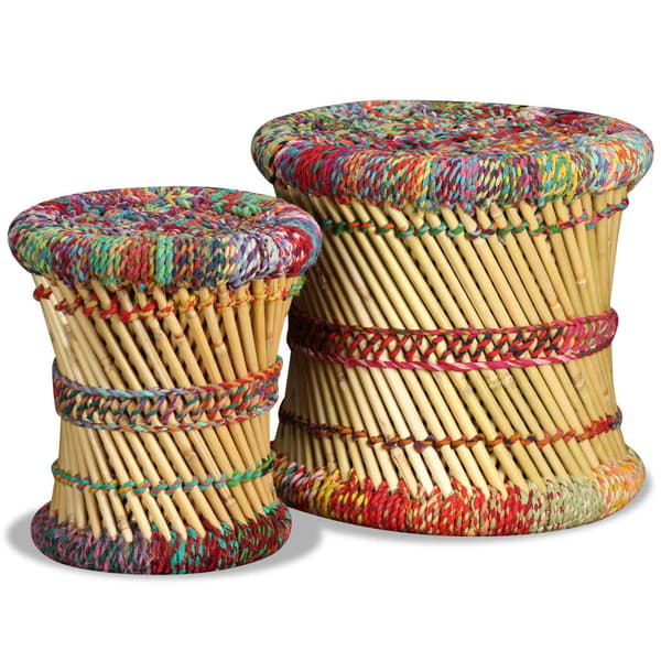 vidaXL Chindi pallar, set med 2, flerfärgad, bambu