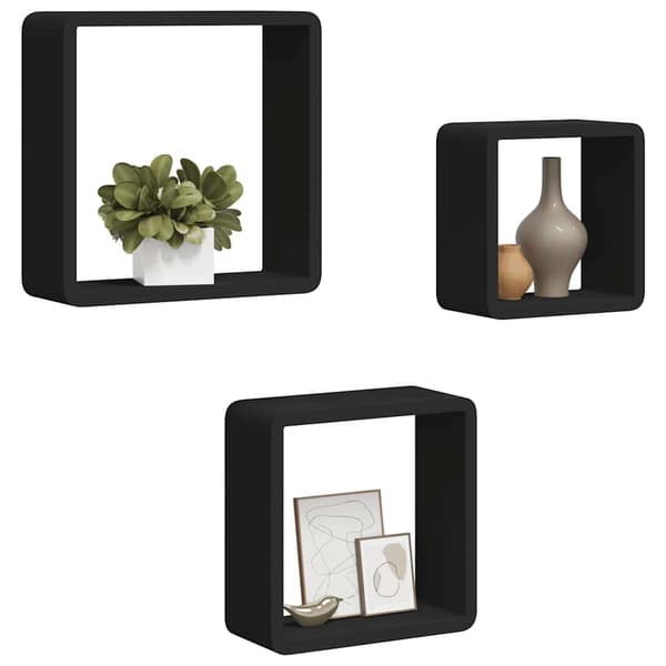 vidaXL kubeformede væghylder, 3 stk., sort, MDF