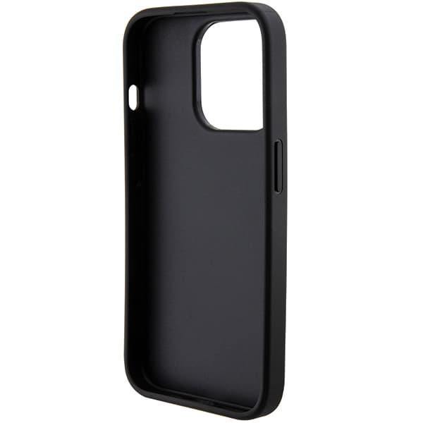 Guess Grip Stand 4G Saffiano Strass-etui til iPhone 15 Pro Max, sort