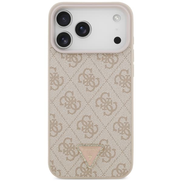 Guess Læder 4G Triangle Strass MagSafe-etui til iPhone 17 Pro Max - Lyserød