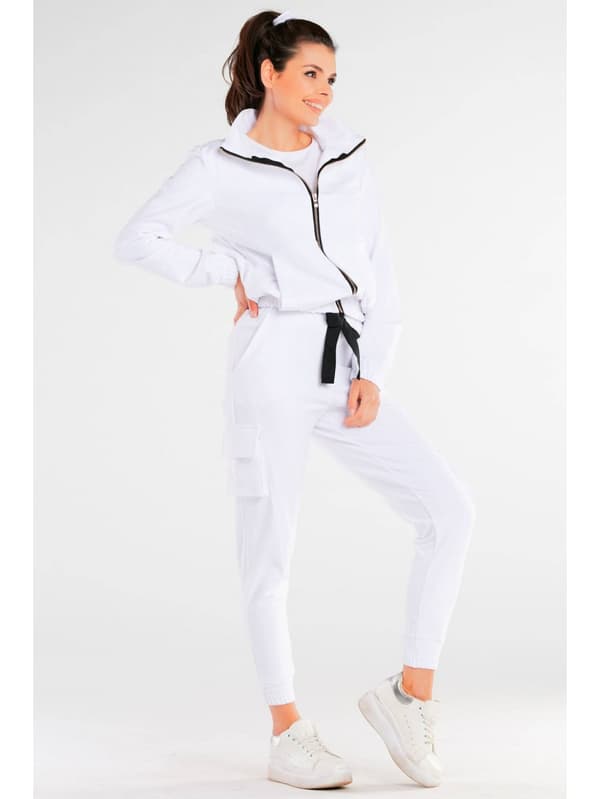 Bomullströja med dragkedja, vit L/XL