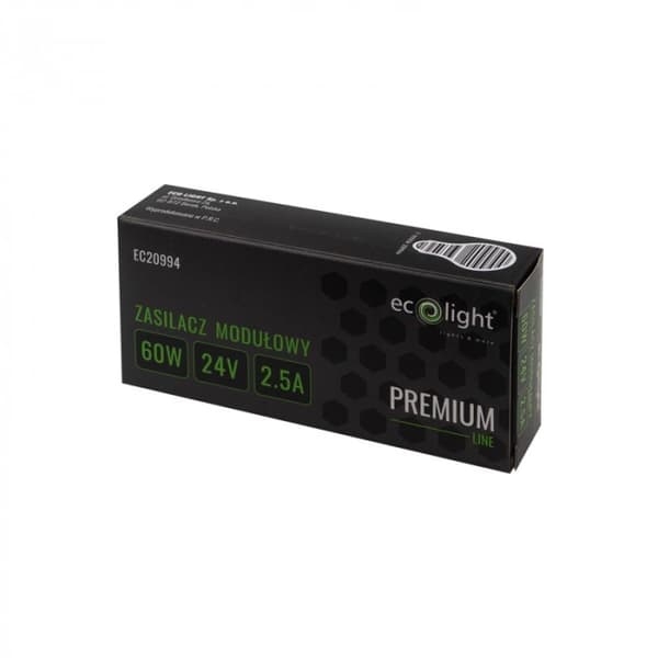 LED strømforsyning modulær slank PREMIUM 60W 24V 2.5A Ecolight transformer