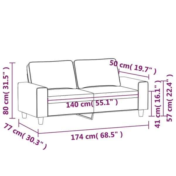 vidaXL 2-sitssoffa, mörkgrå, 140 cm, klädd i tyg