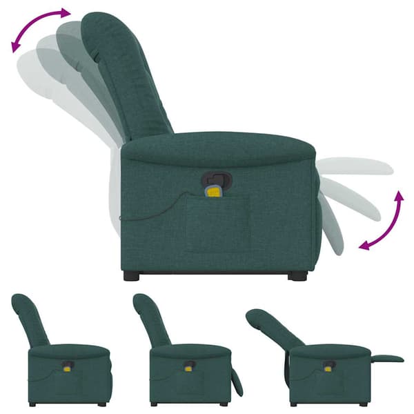 vidaXL Lyftbar massagefåtölj mörkgrön tyg