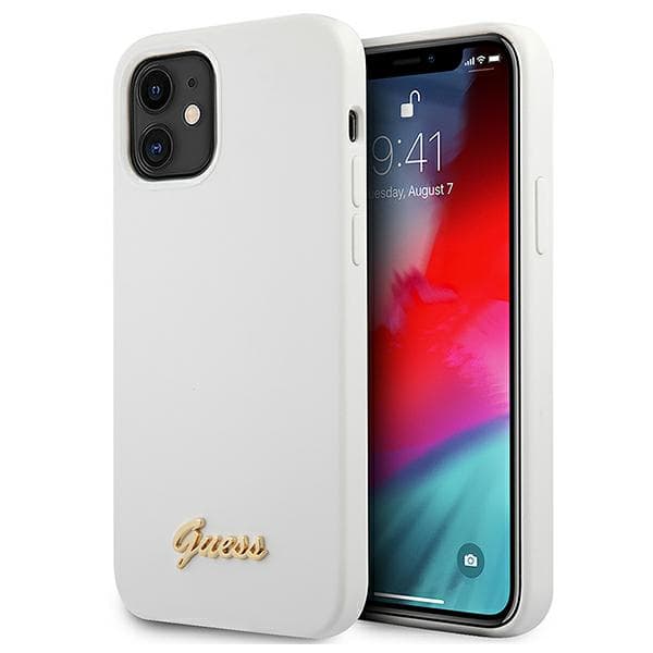 Guess Metal Logo Script-cover til iPhone 12 mini, hvid