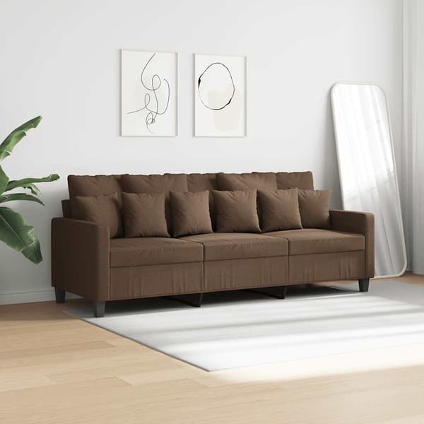vidaXL 3-sitssoffa, brun, 180 cm, klädd i tyg