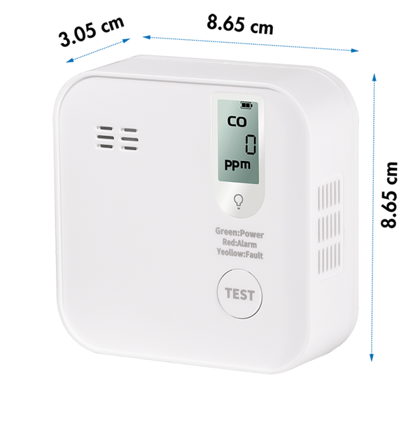 LogiLink kolmonoxiddetektor med sensor, 10 års batteritid, 85 dB larm