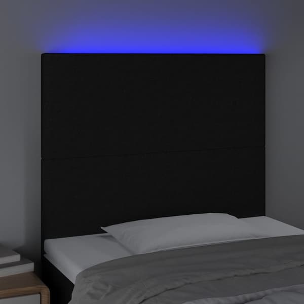 vidaXL sengegavl med LED sort 80x5x118/128 cm stof