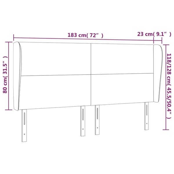 vidaXL Vingad nackstöd rosa 183x23x118/128 cm sammet
