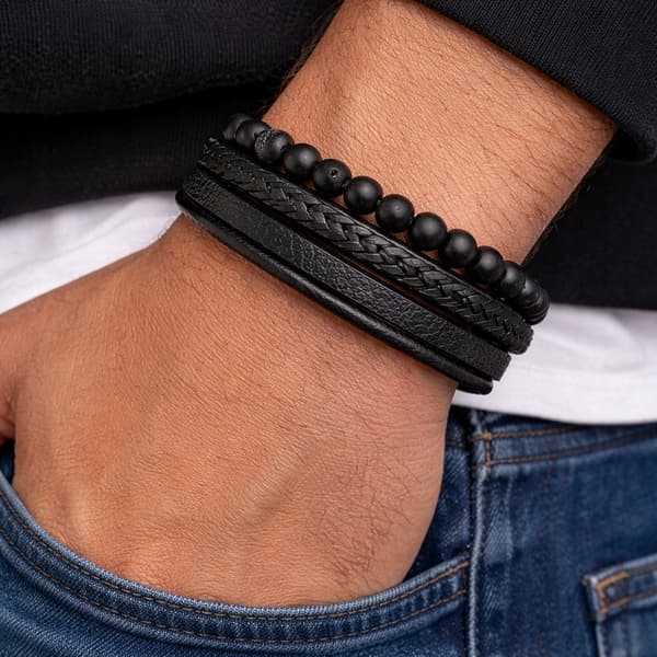 Herrflätat läderarmband i titan, premiumarmband, gåva