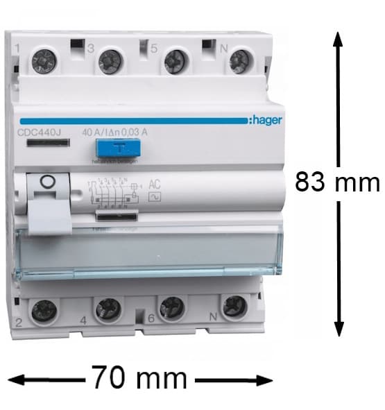 Differensströmsbrytare 4P 40A 30mA 6kA TYP AC CDC440J HAGER