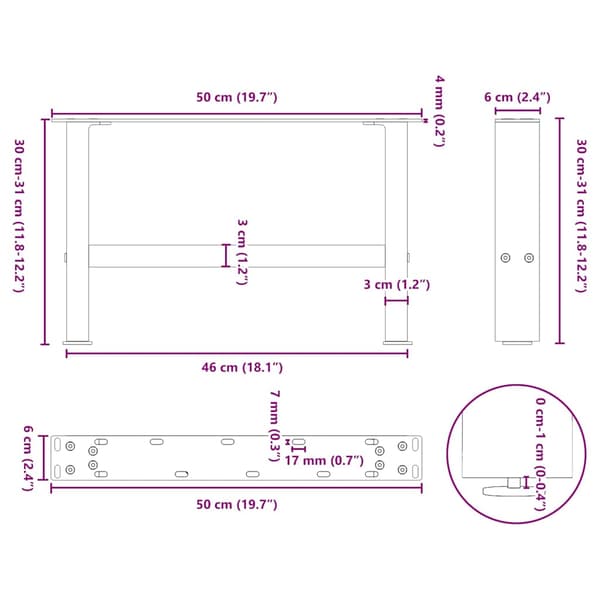 vidaXL sofabordben, sort, 2 stk., 50x(30-31) cm, stål