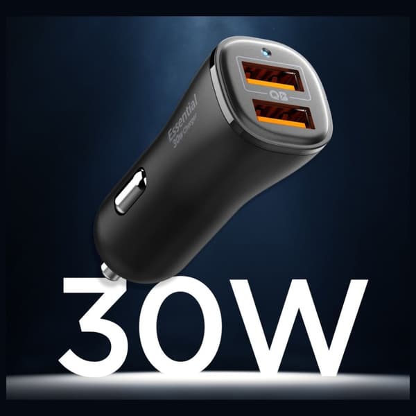 Spigen ArcStation Essential EV302 QC 3.0 Biloplader 18W USB-A + 12W USB-A, Sort
