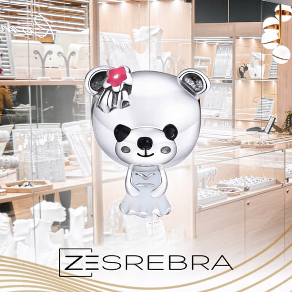 Berlocker Mrs. Teddy Bear pärla pärlor silver pr 925 bröllopsblomma björnklänning