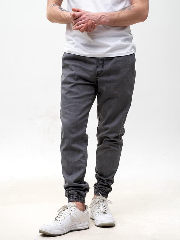 Grå herrjeans med dragsko, Good Luck-logotyp, M