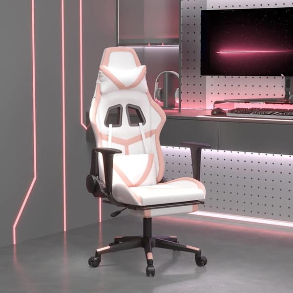 vidaXL Massagespelstol med fotstöd, vit och rosa, PU-läder