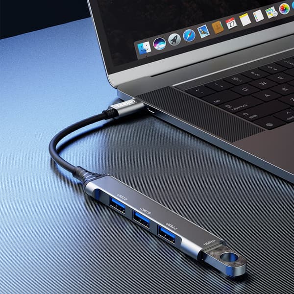 HUB splitter adapter fra USB-C stik til 4x USB sort grå