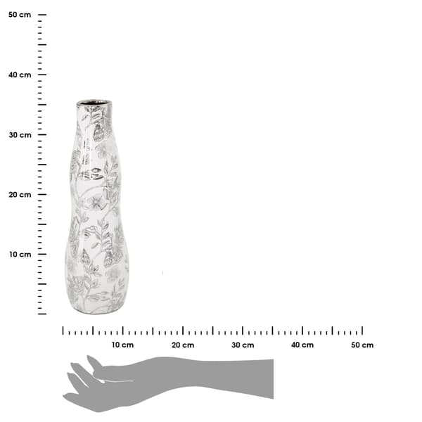 RITA vas 11x35 cm vit silver blommor