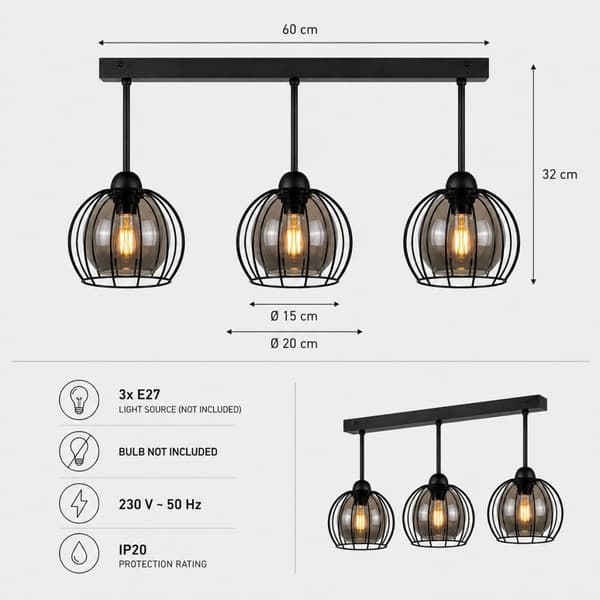 Loftlampe 3xE27 SOLO SORT