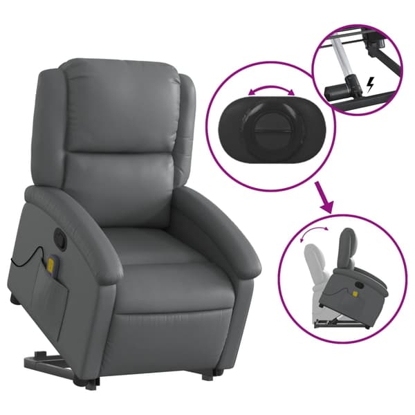 vidaXL Lyftbar massagefåtölj, grå, konstläder