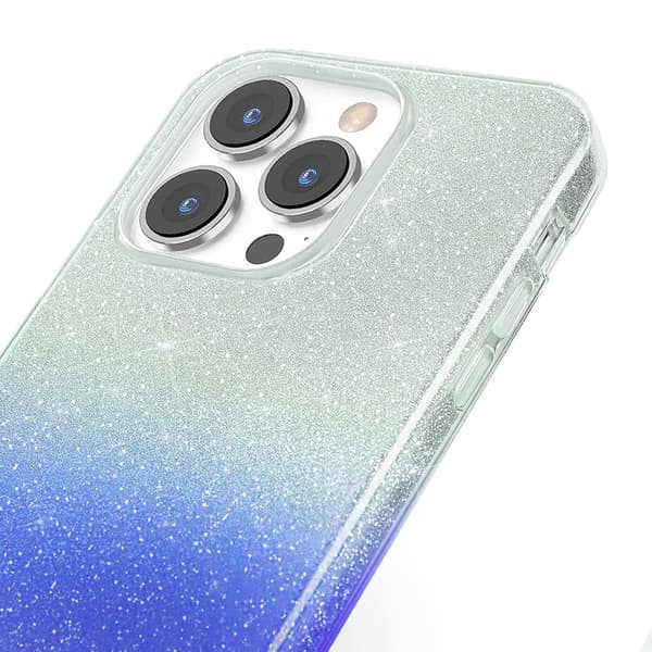 Glitteretui til iPhone 13 Pro, sølv/blå