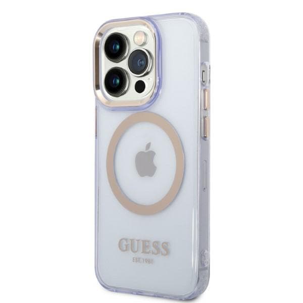 Guess Gold Outline Translucent MagSafe-etui til iPhone 14 Pro Max, lilla