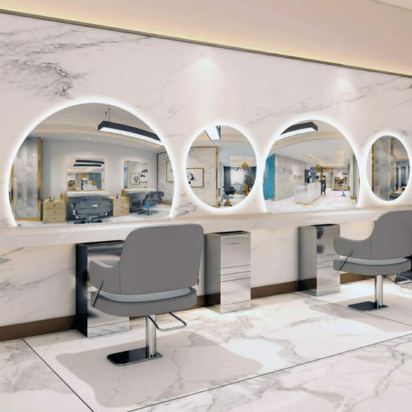 Frisörkonsol, barberkonsol, spegel, 90x80 LED STD