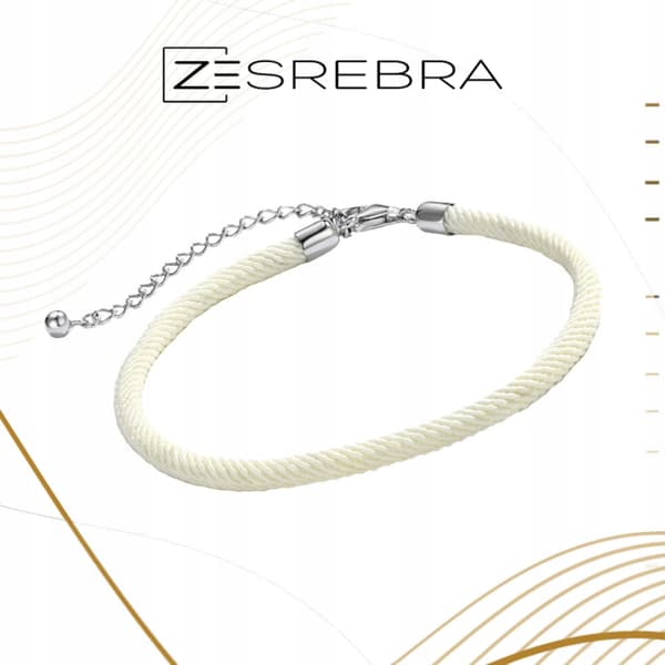Modulärt armband för berlocker, silver, creme, ecru snöre, ljus