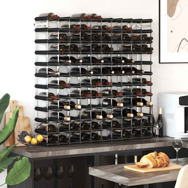 vidaXL Viinipulloteline 120 pullolle, musta, massiivimänty